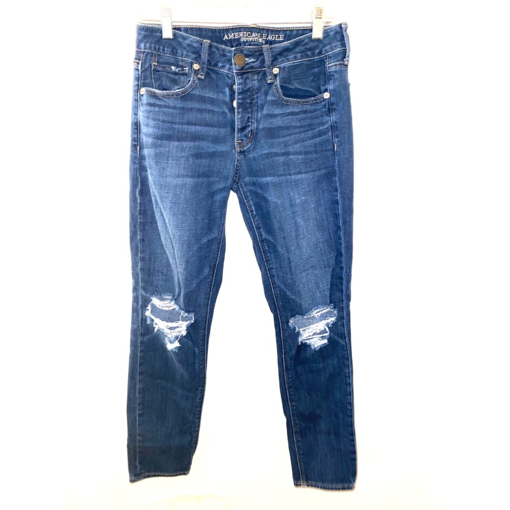American Eagle jeans 28” distressed tom girl torn